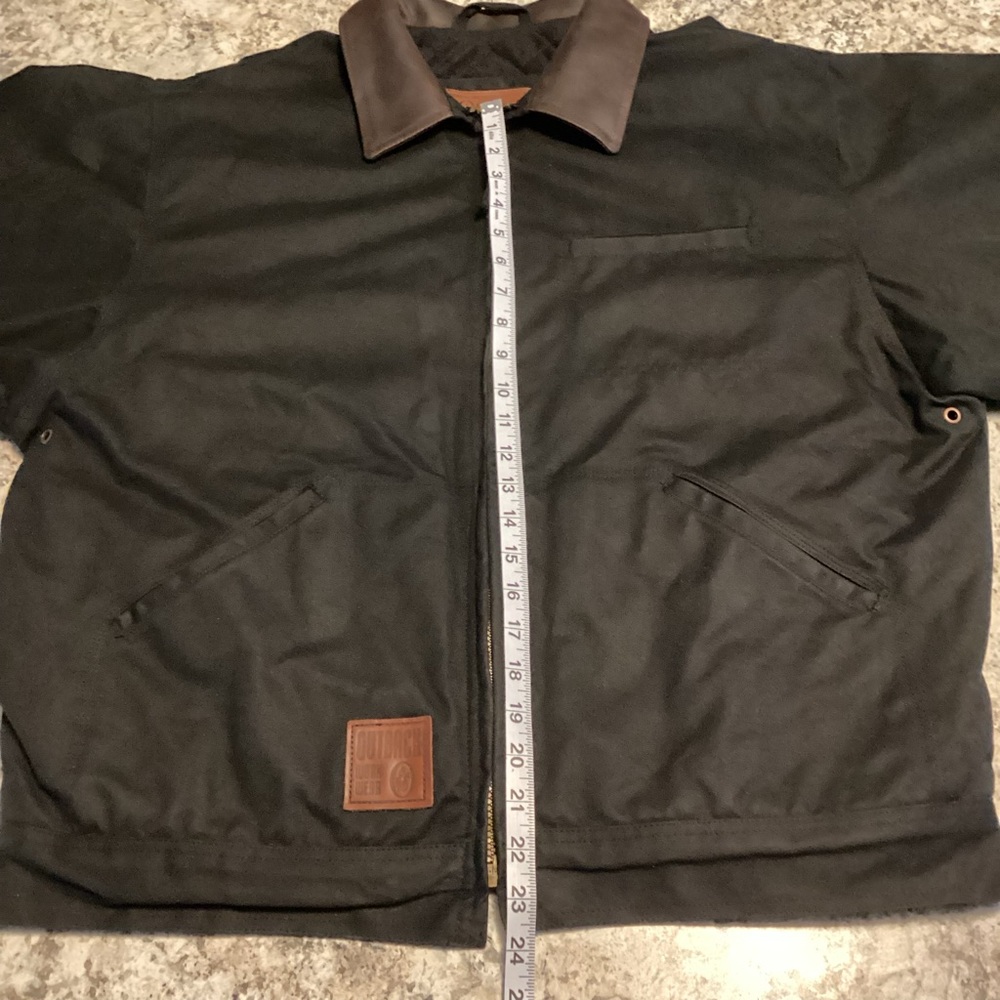 Men's Black Outback work Jacket with Brown Collar - Picture 4 of 11